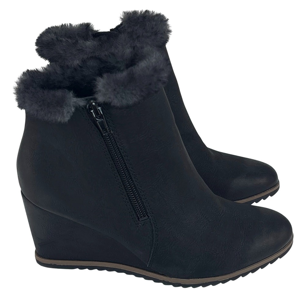 Soul Naturalizer Hudson2 Wedge Ankle Boots Black Faux Fur Winter Chic Women 7.5